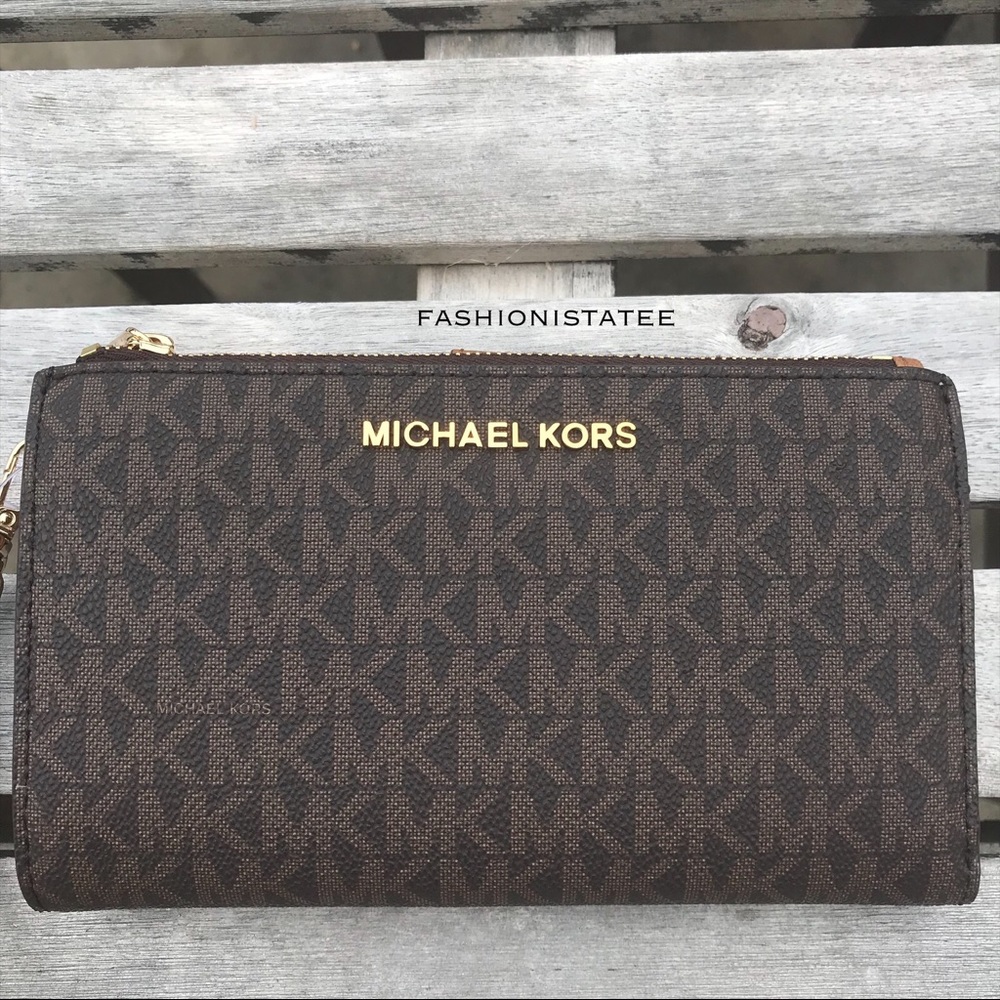 Michael Kors double zip wallet NWT brown acorn - Picture 2 of 7